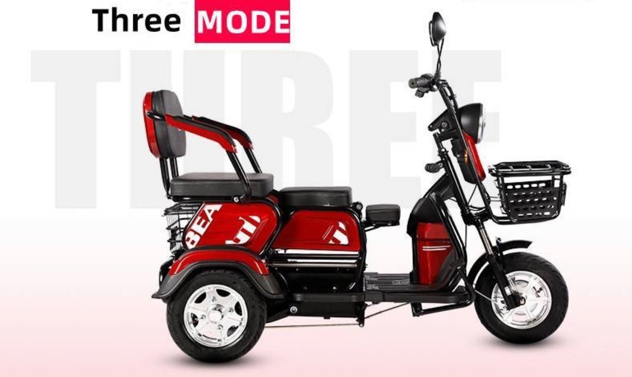 Triple Seat Electric Mobility Scooter Tricycle - 1000W Motor, 3 Speeds (8km/h, 13km/h, 25km/h) max load 300kg - Bust-A-Ride